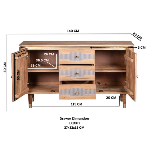 Berkley Acacia Wood 2 Doors 3 Drawers Sideboard