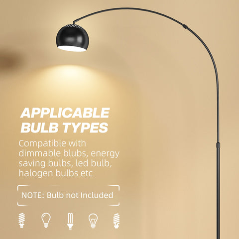 HOMCOM Arc Floor Lamp for Living Room, Modern Adjustable Standing Lamp with Faux Black Marble Base Black