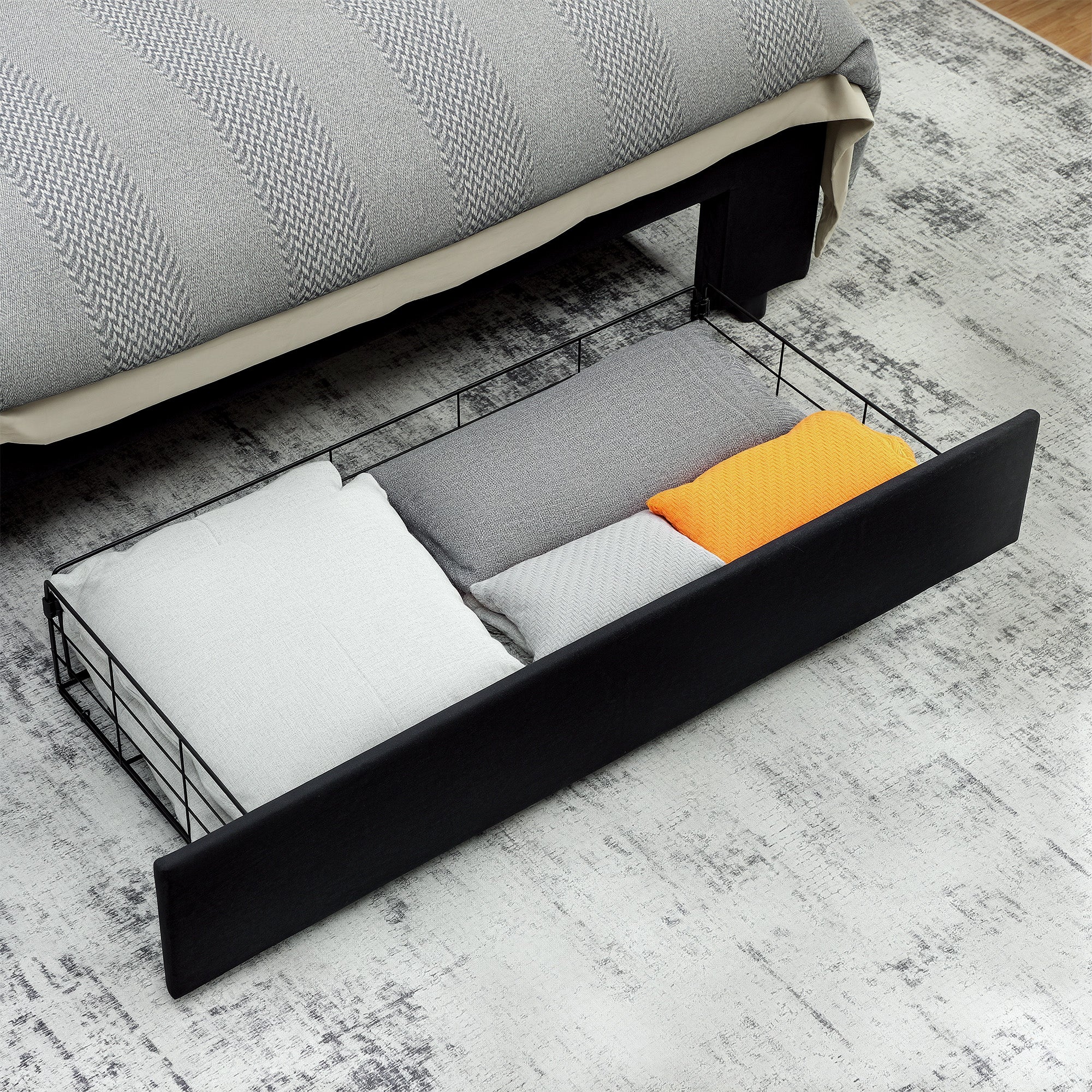 HOMCOM Double Ottoman Bed Frame, with Front Drawer - Black