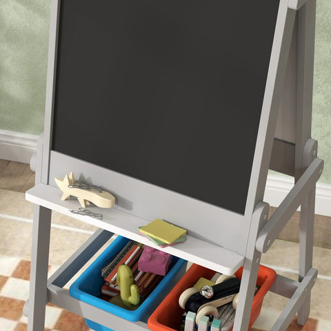 AIYAPLAY Art Easel for Kids with Paper Roll, Double Sided Painting Easel with Chalk Board, White Board