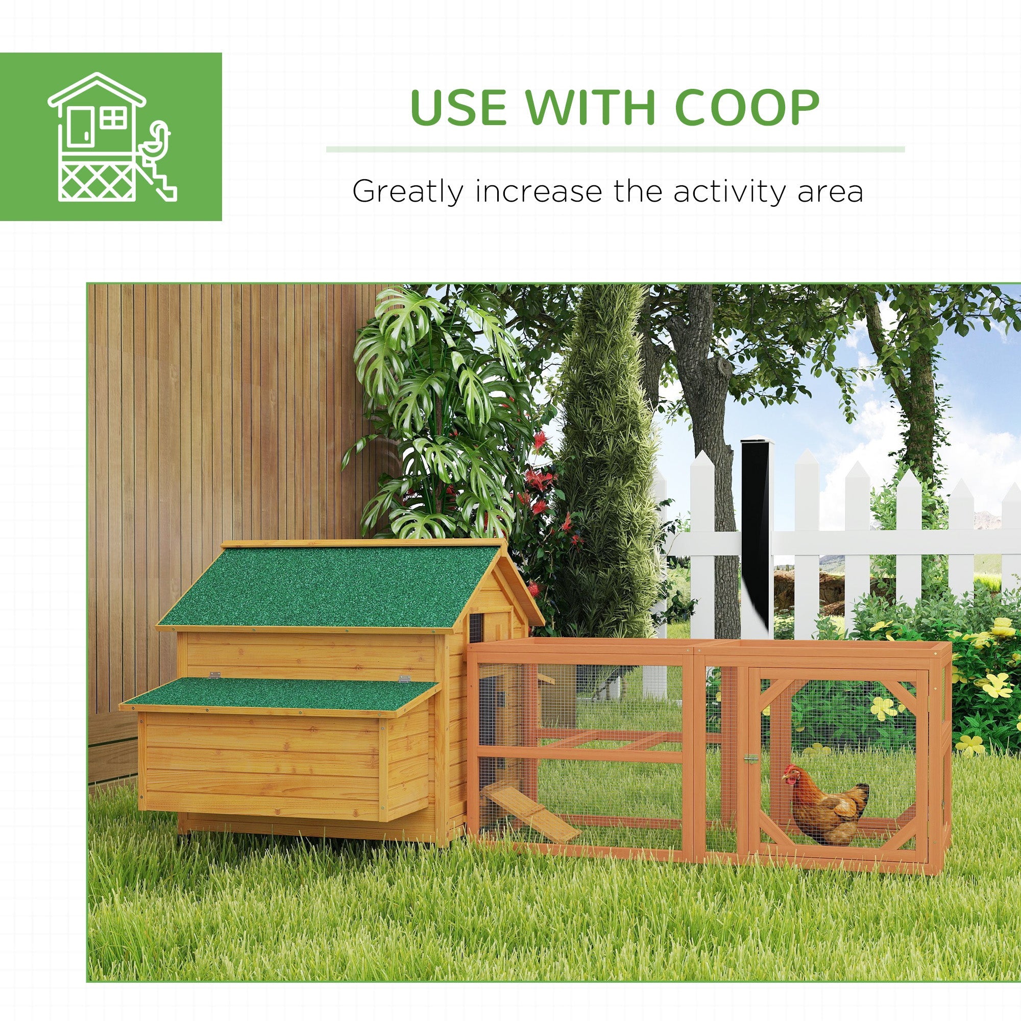 PawHut 2 Piece Wooden Chicken Coop and Run Set, Poultry Run Cage with Nesting Box, Slide-Out Tray, for 4-8 Chickens, Yellow
