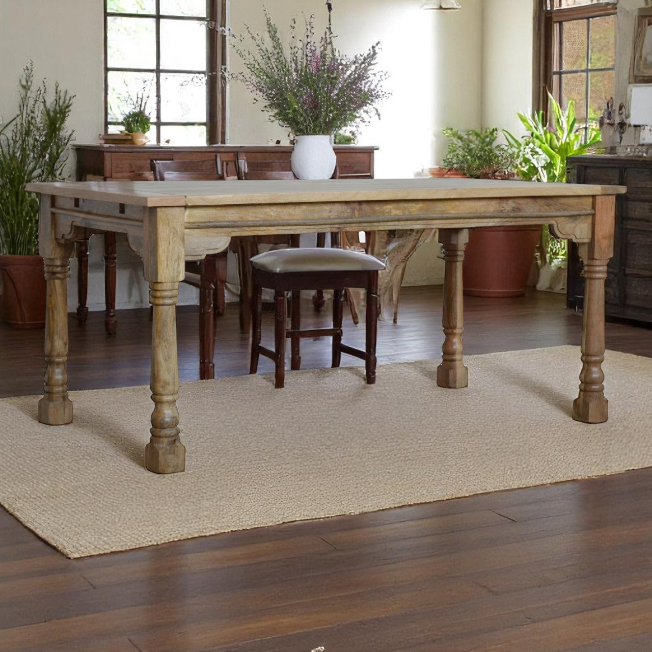 Granary Extension Dining Table Solid Mango Wood Rustic Elegant Design