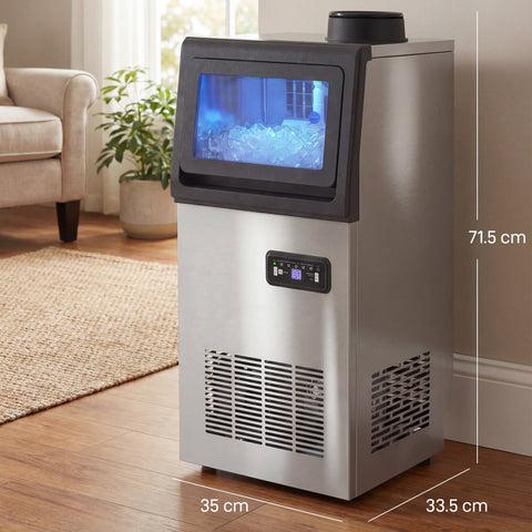 HOMCOM Commercial Ice Maker Machine, 36kg/24H Stainless Steel Under Counter or Freestanding Ice Machine, Silver