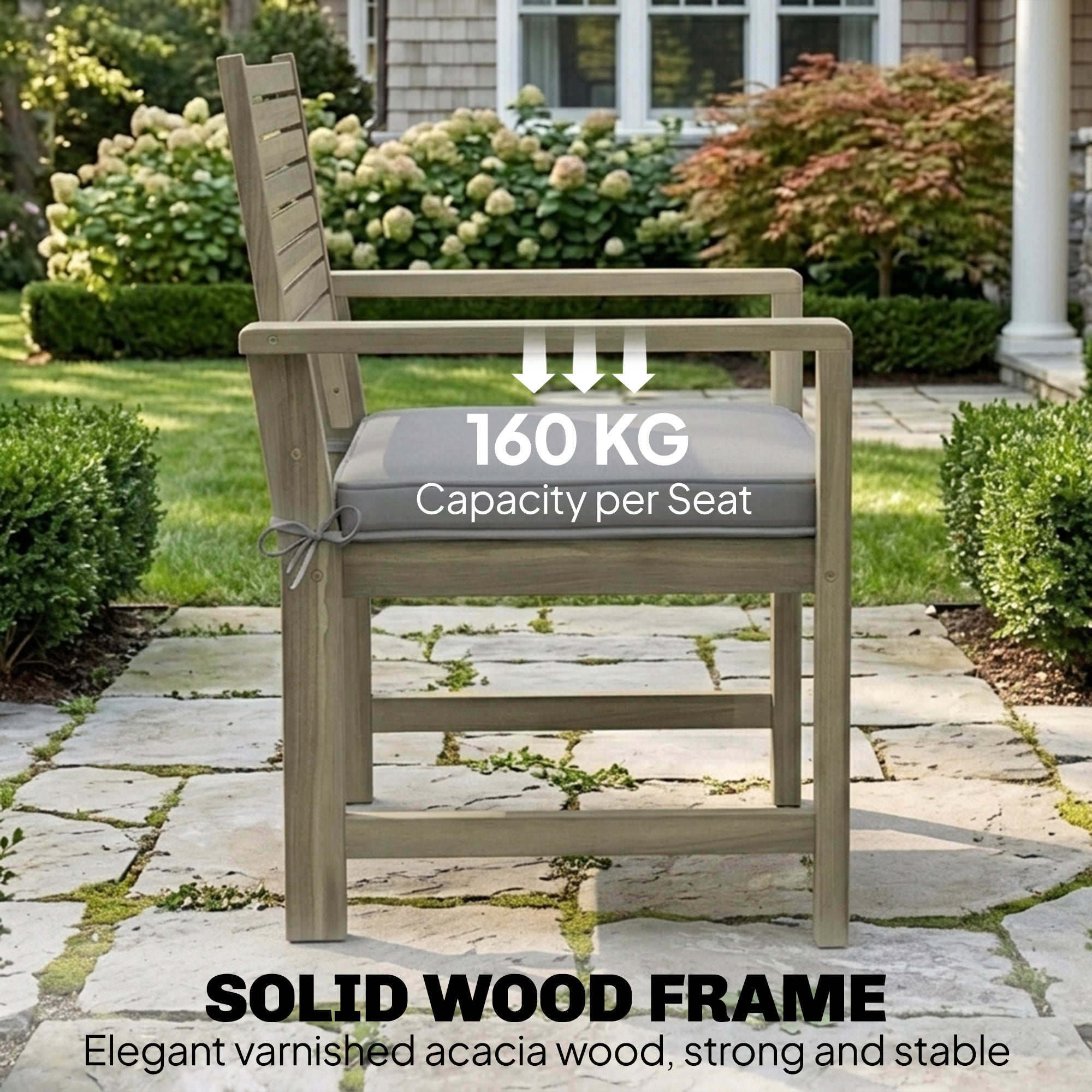 Outsunny 4 Seater Wooden Garden Furniture Set with Loveseat, Armchairs, Table, Acacia Wood Garden Sofa Set, Light Grey