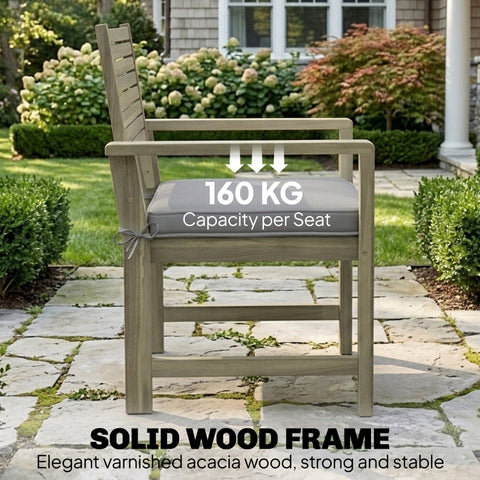 Outsunny 4 Seater Wooden Garden Furniture Set with Loveseat, Armchairs, Table, Acacia Wood Garden Sofa Set, Light Grey
