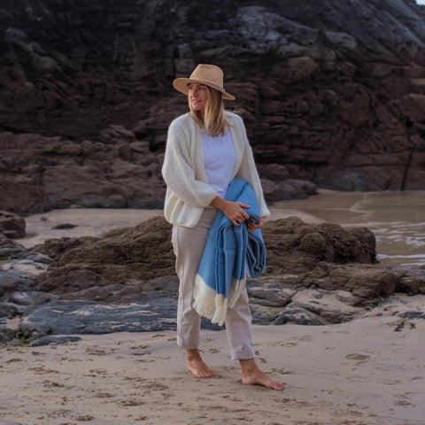 Herringbone Wool Blanket Dusk Blue