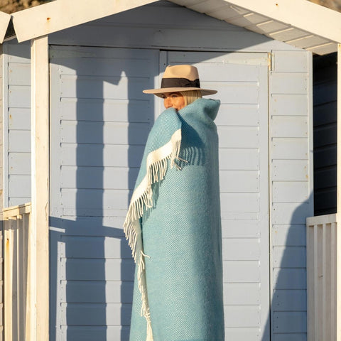 Herringbone Wool Blanket Turquoise