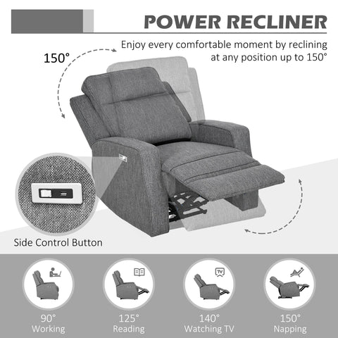 HOMCOM 150\'c2\'b0 Electric Reclining Chair, with USB port and Footrest - Charcoal Grey