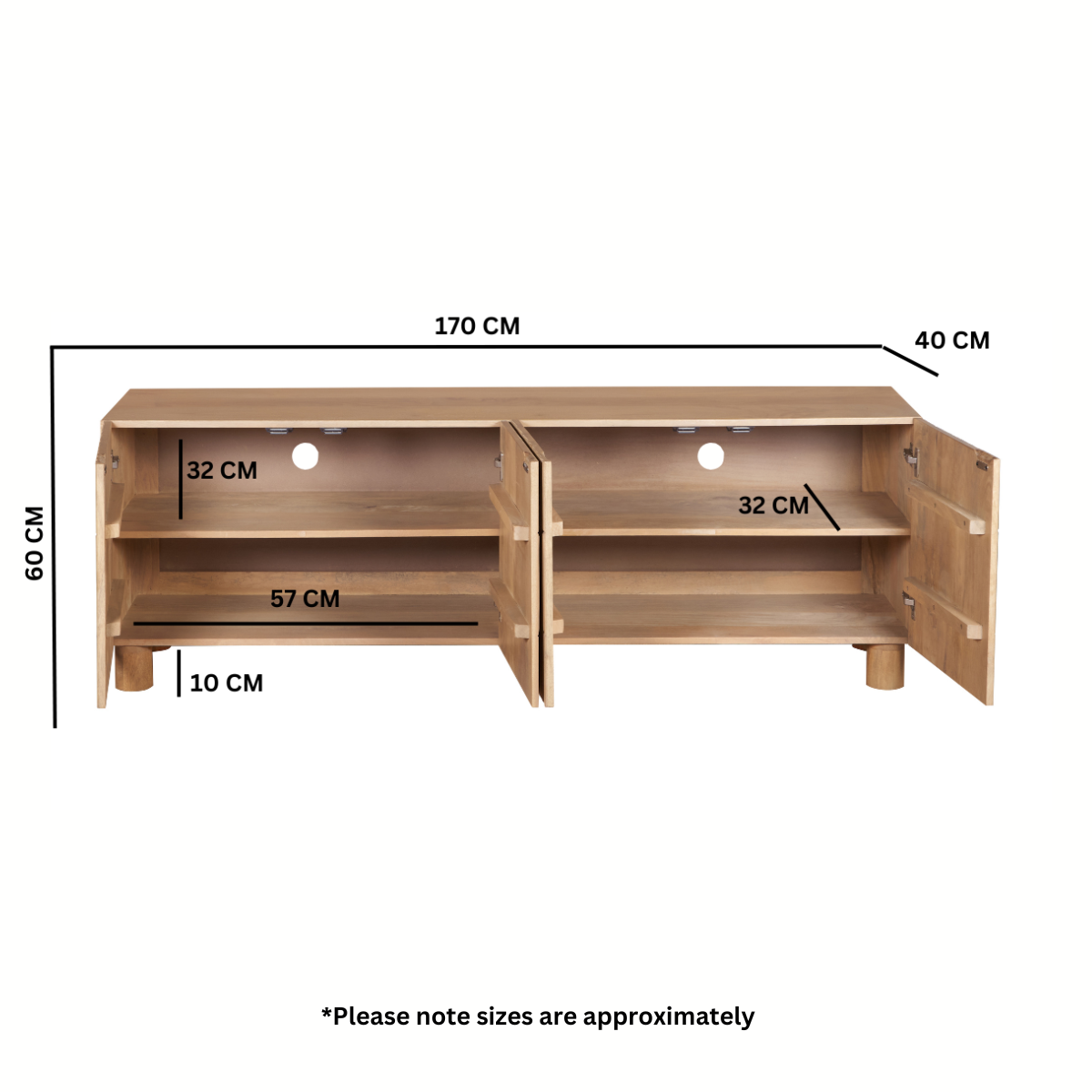 Ajmer Solid Wood Large Low Board TV Cabinet