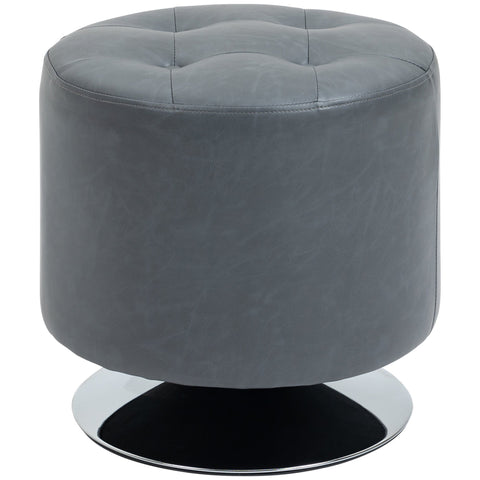 HOMCOM 360\'c2\'b0 Swivel Foot Stool Round PU Ottoman with Thick Sponge Padding and Solid Steel Base, Grey