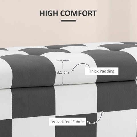 HOMCOM 114 x 47 x 47cm Velvet Storage Ottoman, Button-tufted Footstool Box, Toy Chest with Lid for Living Room, Bedroom, Dark Grey and White