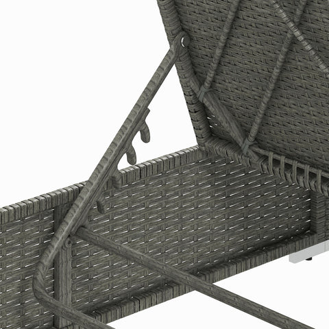 Outsunny Rattan Sun Lounger, Five-Position Reclining Garden Lounger Bed with Cushion, Light Grey