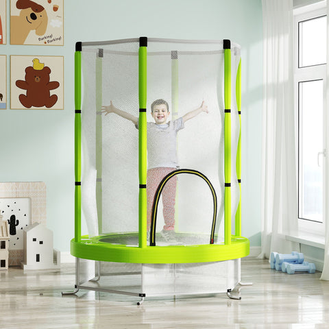 AIYAPLAY 4.6ft Toddler Trampoline w/ Safety Enclosure Net, for Indoor Outdoor Use, Ages 3-6 Years, Green