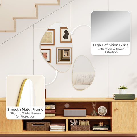 HOMCOM Set of 2 Pebble-Shaped Wall Mirror - Gold Tone