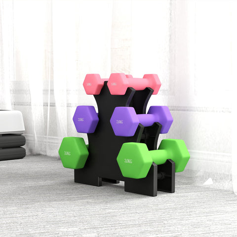 SPORTNOW Hex Dumbbells Set with Dumbbell Rack, Hand Weights for Strength Training Weight Lifting,  2 x 1kg, 2 x 2kg, 2 x 3kg
