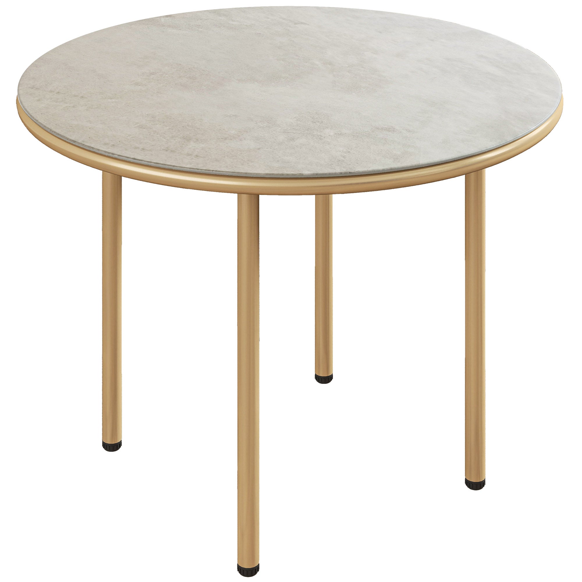 Outsunny Round Small Garden Table, 60cm Outdoor Side Table with Faux Marble Tempered Glass Top, Steel Frame for Garden Patio Balcony, Beige