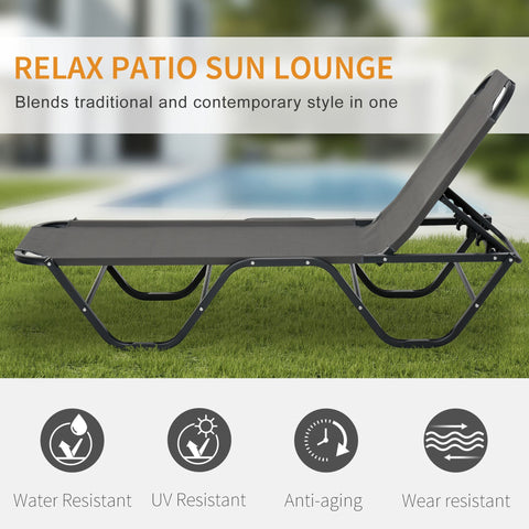 Outsunny Sun Lounger Relaxed Recliner with 5-Position Adjustable Backrest Aluminium Frame for Pool, Sun Bathing, Grey