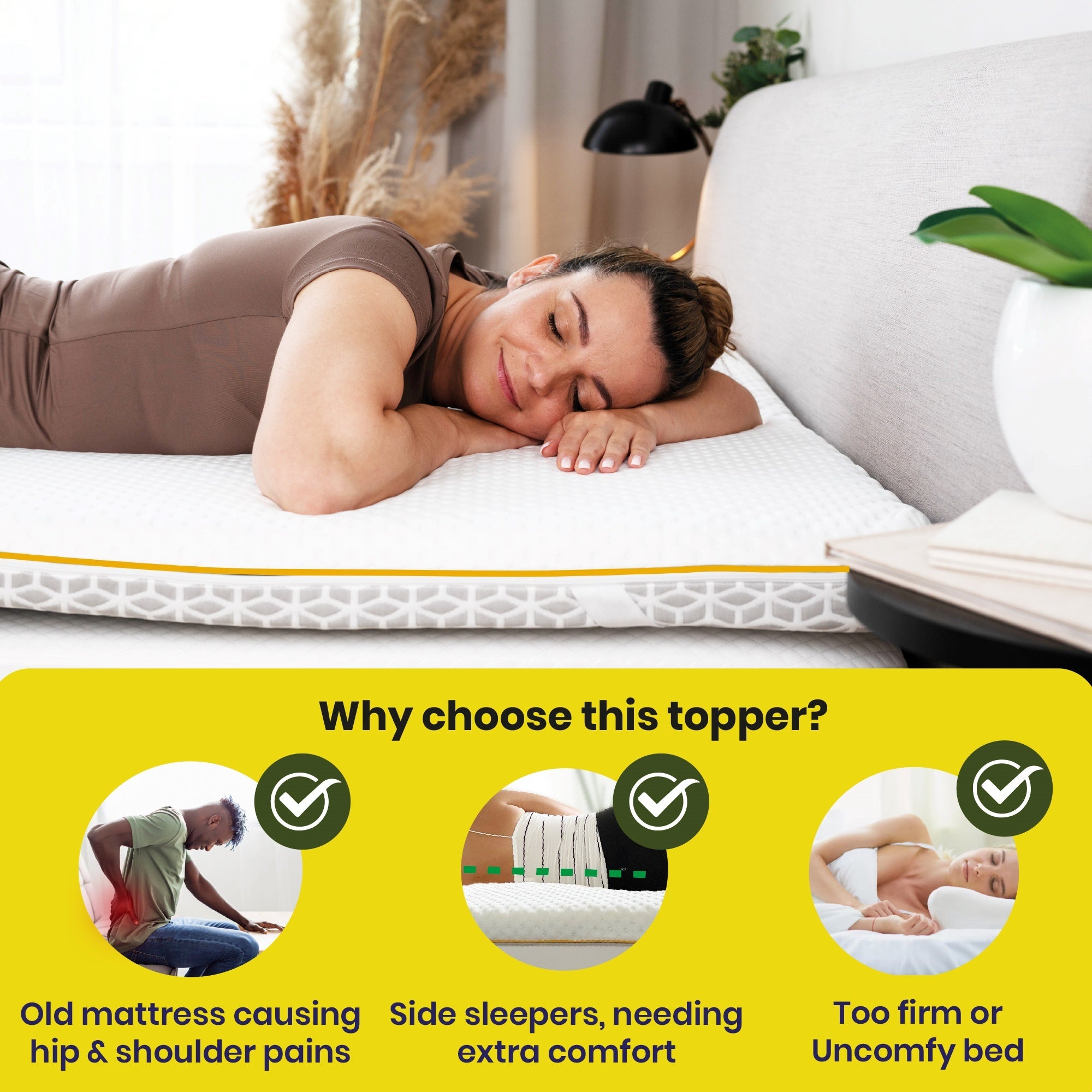 Brightr® Aurora Deluxe Memory Foam Mattress Topper | Medium & Medium Firm | 8 cm Reversible | Luxury Pressure Relief & Support
