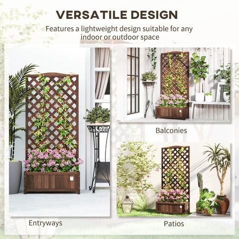 Outsunny 53L Garden Wooden Planter Box with Trellis Free Standing Flower Raised Bed with Lattice for Climbing Plants, 76cm x 36cm x 170cm, Dark Brown