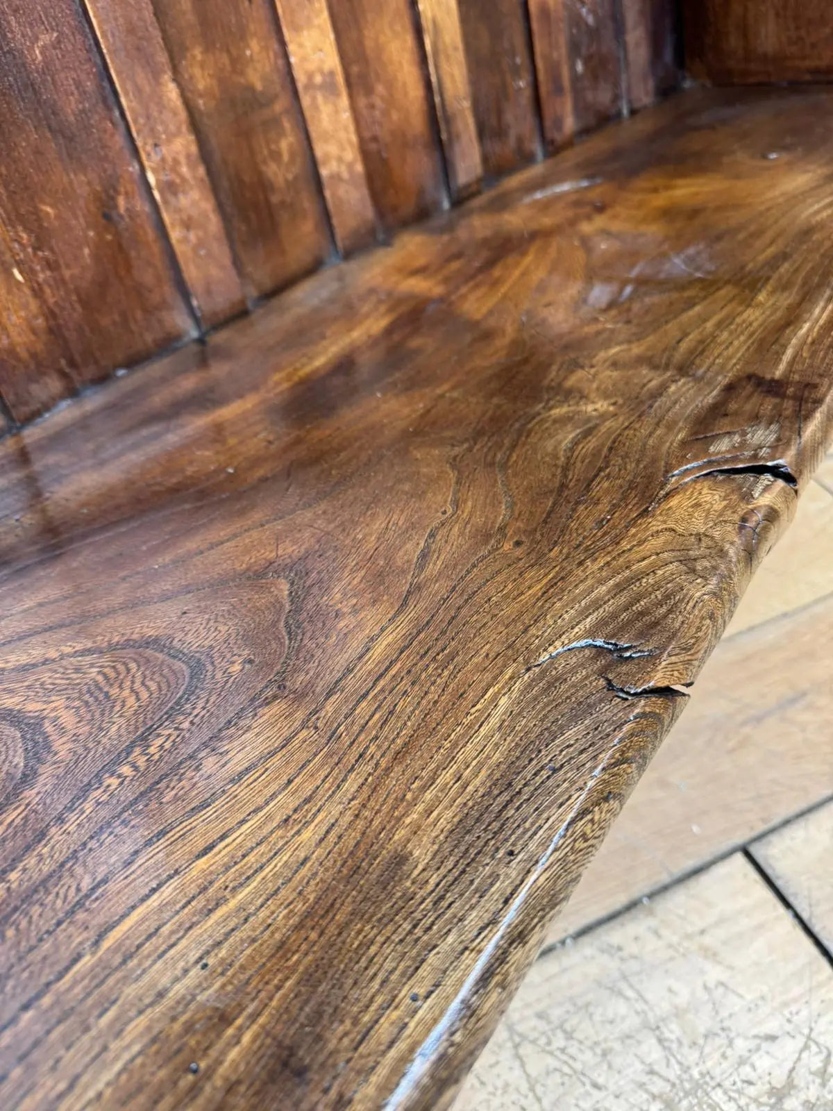 Arts & Crafts Elm Settle Bench Hall Seat Pew Antique Furniture 144cm