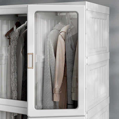 HOMCOM Portable Clothes Wardrobe for Bedroom, Foldable Clothes Organiser with Cube Storage, Hanging Rods, Magnet Doors, White