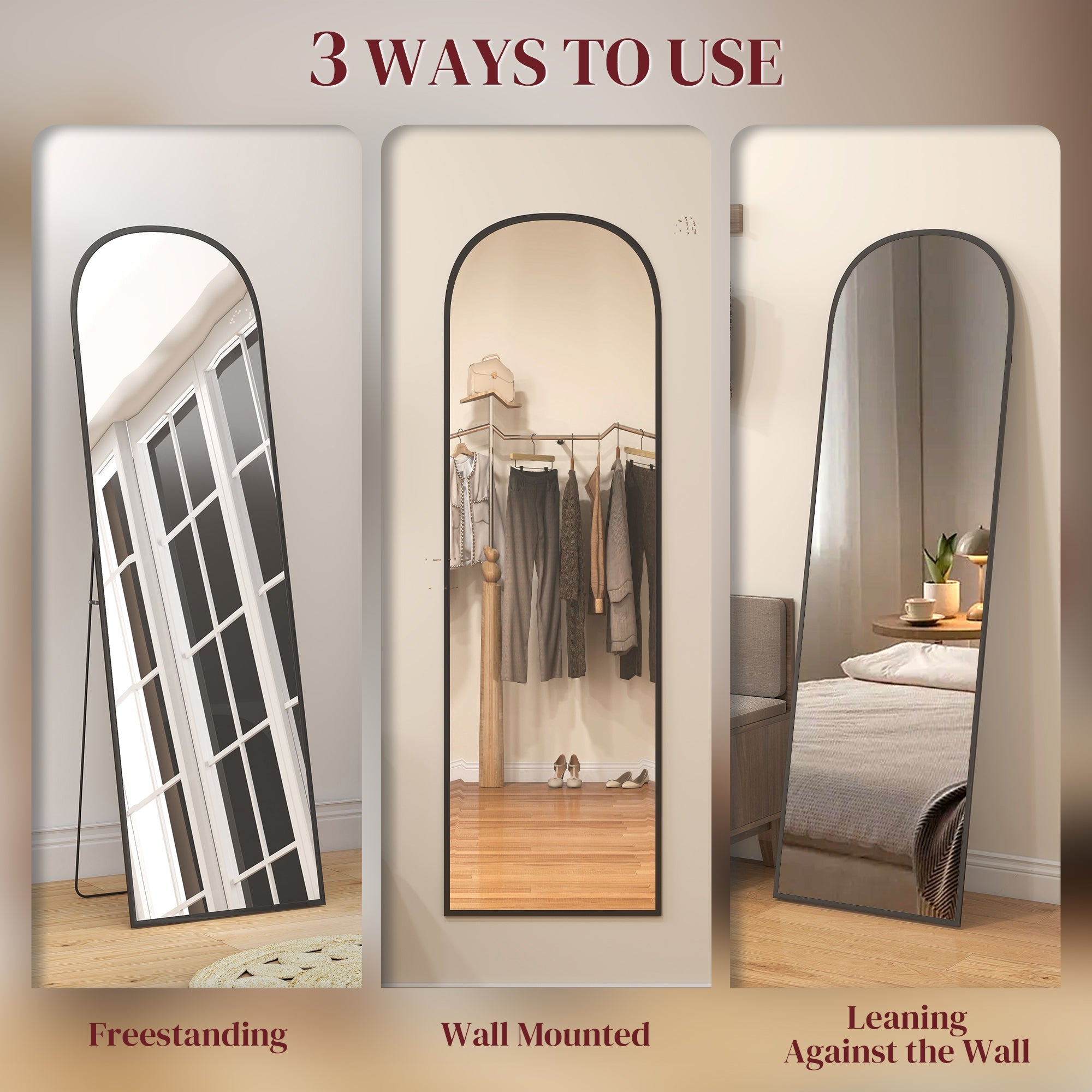 HOMCOM 165cm Aluminium Frame Standing Mirror - Black
