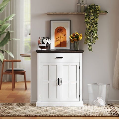 HOMCOM Farmhouse Sideboard with 3 cm Thick Top 2 Barn Doors - White