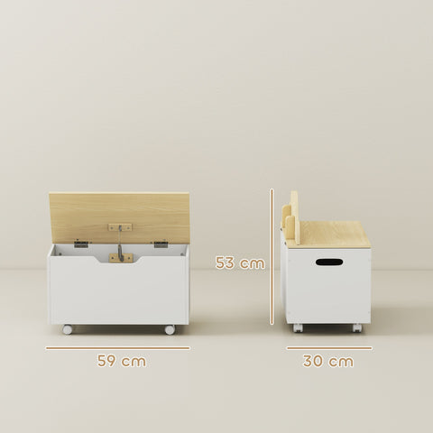 AIYAPLAY Toy Box with Lid, Toy Chest with Wheels and Safety Hinges, Toddler Storage Organiser for Playroom, Bedroom, White