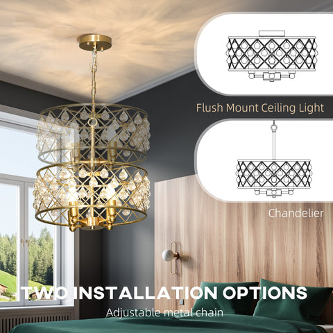 HOMCOM 51 Crystallite Four-Bulb Chandelier - Gold-Tone