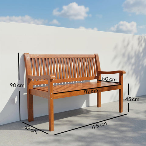 Outsunny Garden Bench 2 Seater, Wooden Outdoor Bench with Waterproof Cover, Garden Seat with Ergonomic Backrest