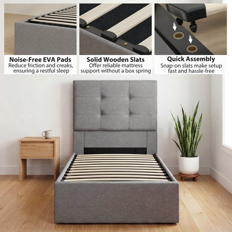HOMCOM 3ft Single Ottoman Bed with Gas Lift Storage - Grey