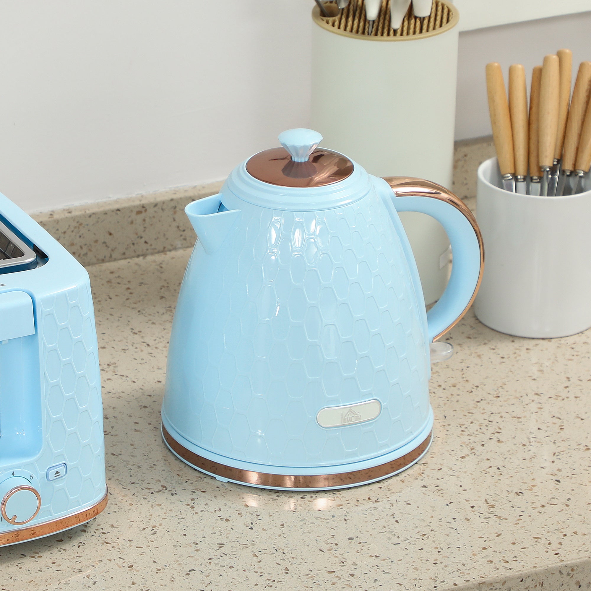 HOMCOM 1.7L 3000W Fast Boil Kettle & 2 Slice Toaster Set, Kettle and Toaster Set with Auto Shut Off, Browning Controls, Light Blue