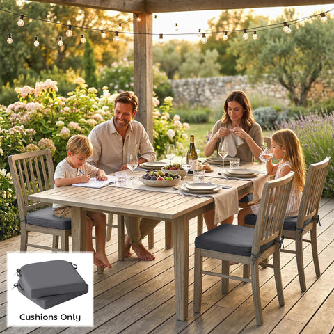 Outsunny Outdoor Chair Seat Cushions Set of 2, Garden Chair Cushions with 7cm Thick Foam & Ties, Dark Grey