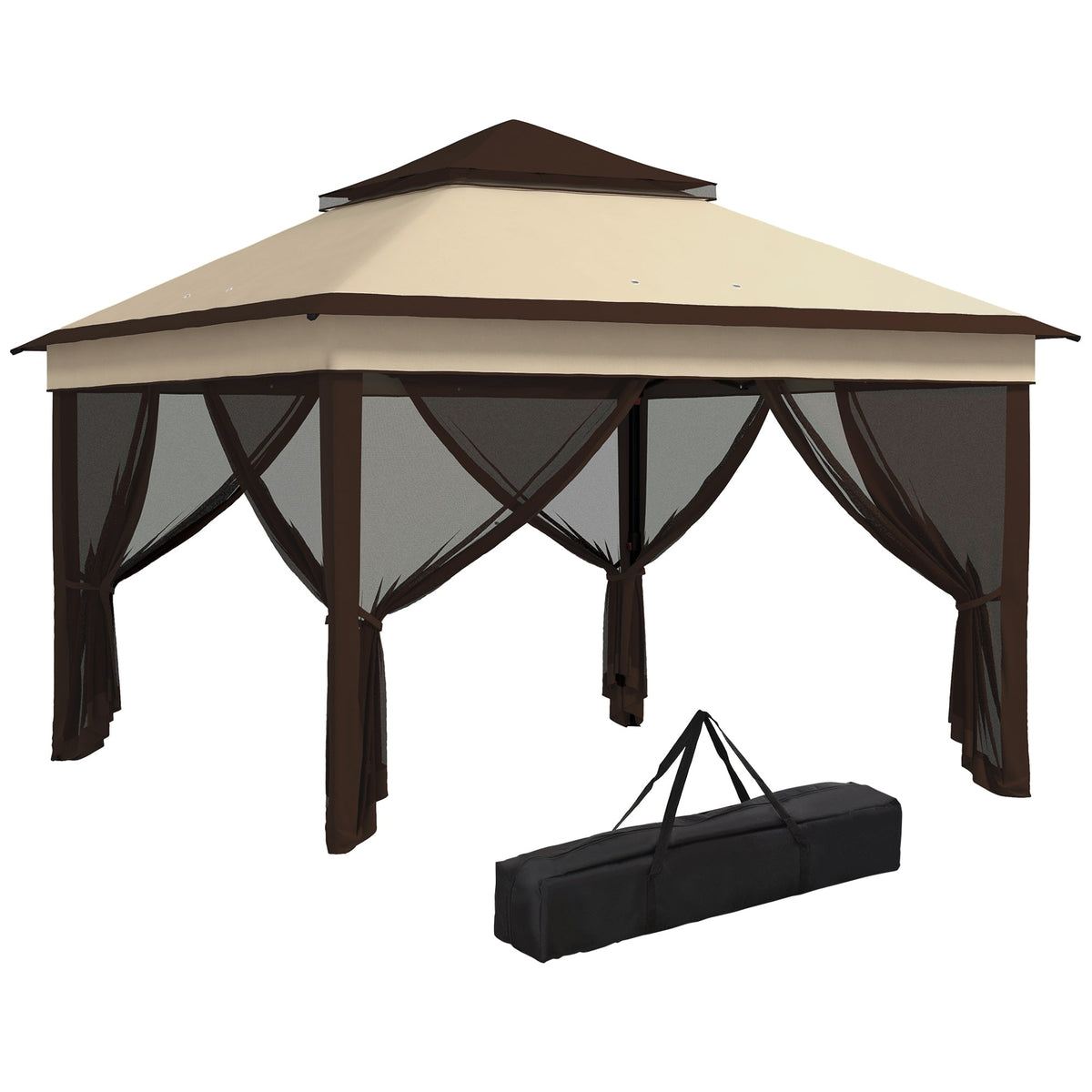 Outsunny 3 x 3(m) Pop Up Gazebo, Height Adjustable Instant Event Shelter with Netting and Carrying Bag, Beige