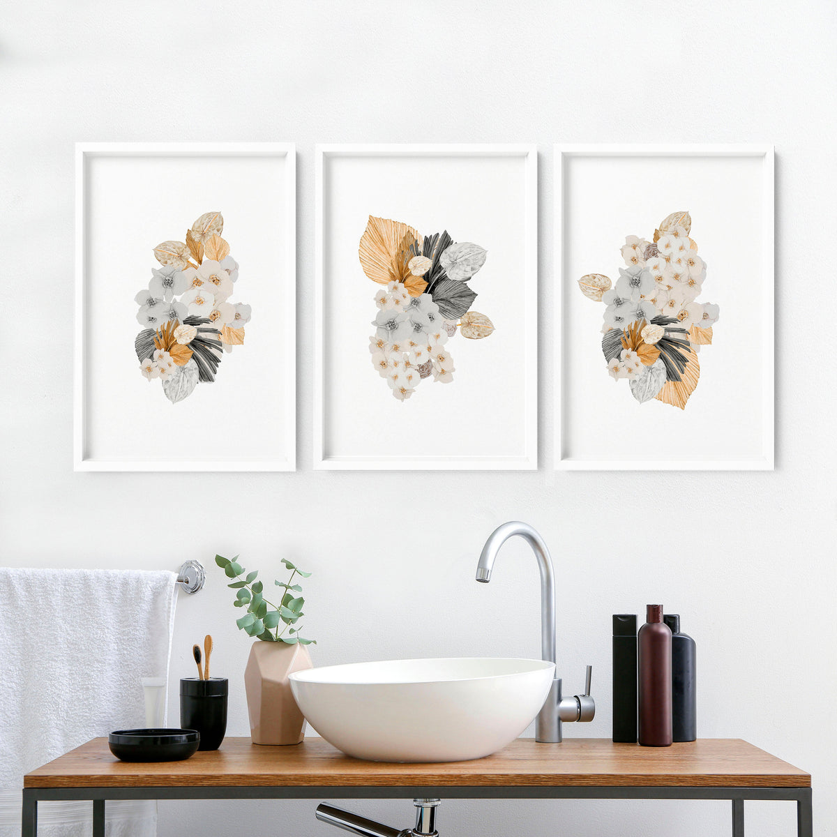 Bathroom decorations for walls | Set of 3 Shabby Chic wall art