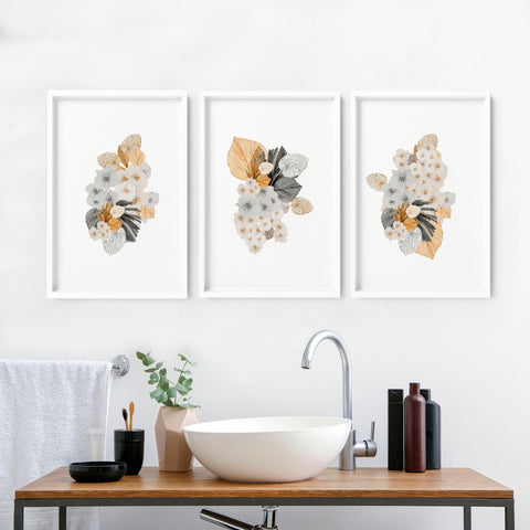 Bathroom decorations for walls | Set of 3 Shabby Chic wall art