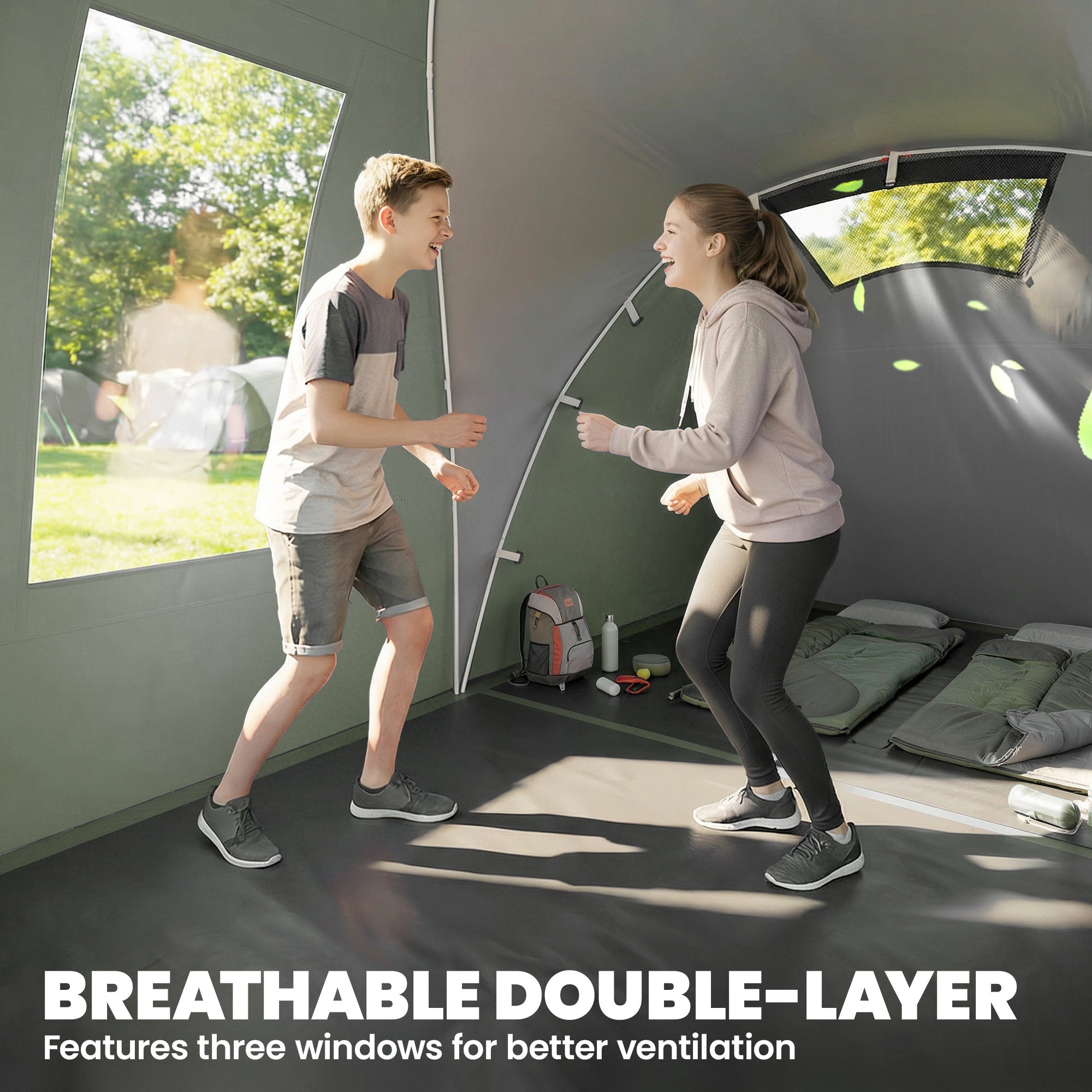Outsunny Family Camping Tent 3000mm Waterproof Windproof Tunnel Tent 8-12 Person Two Bedrooms Green