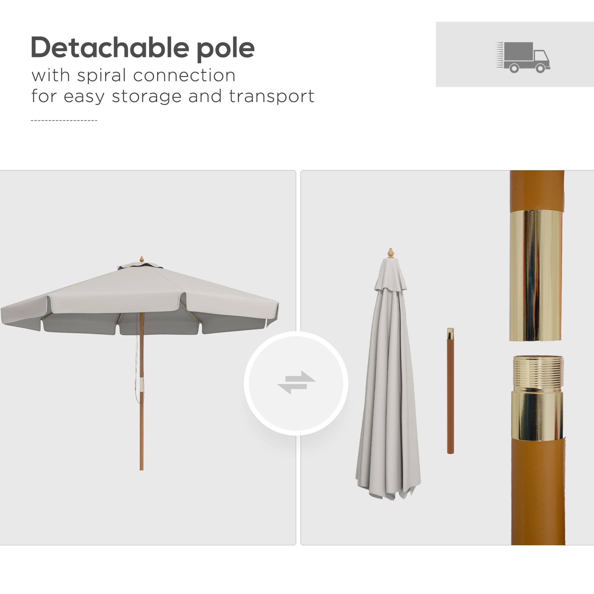Outsunny 3.3(m) Garden Parasol Umbrella, Outdoor Sun Shade Canopy with 8 Bamboo Ribs, Ruffles and Wood Pole, Grey