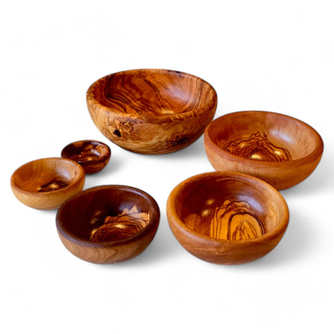 Handmade Olive Wood Bowl Set of 6 | Graduated Nesting Fruit Snack & Serving Bowls | Beautiful Natural Grain | Sizes 8–18 cm