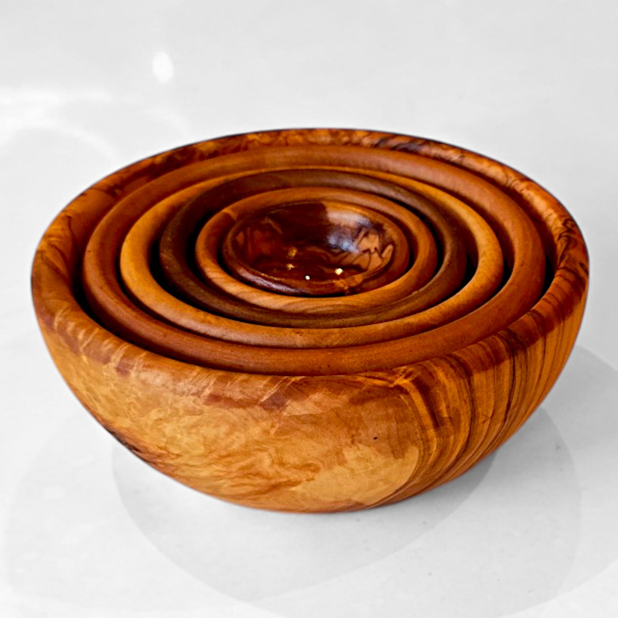 Handmade Olive Wood Bowl Set of 6 | Graduated Nesting Fruit Snack & Serving Bowls | Beautiful Natural Grain | Sizes 8–18 cm