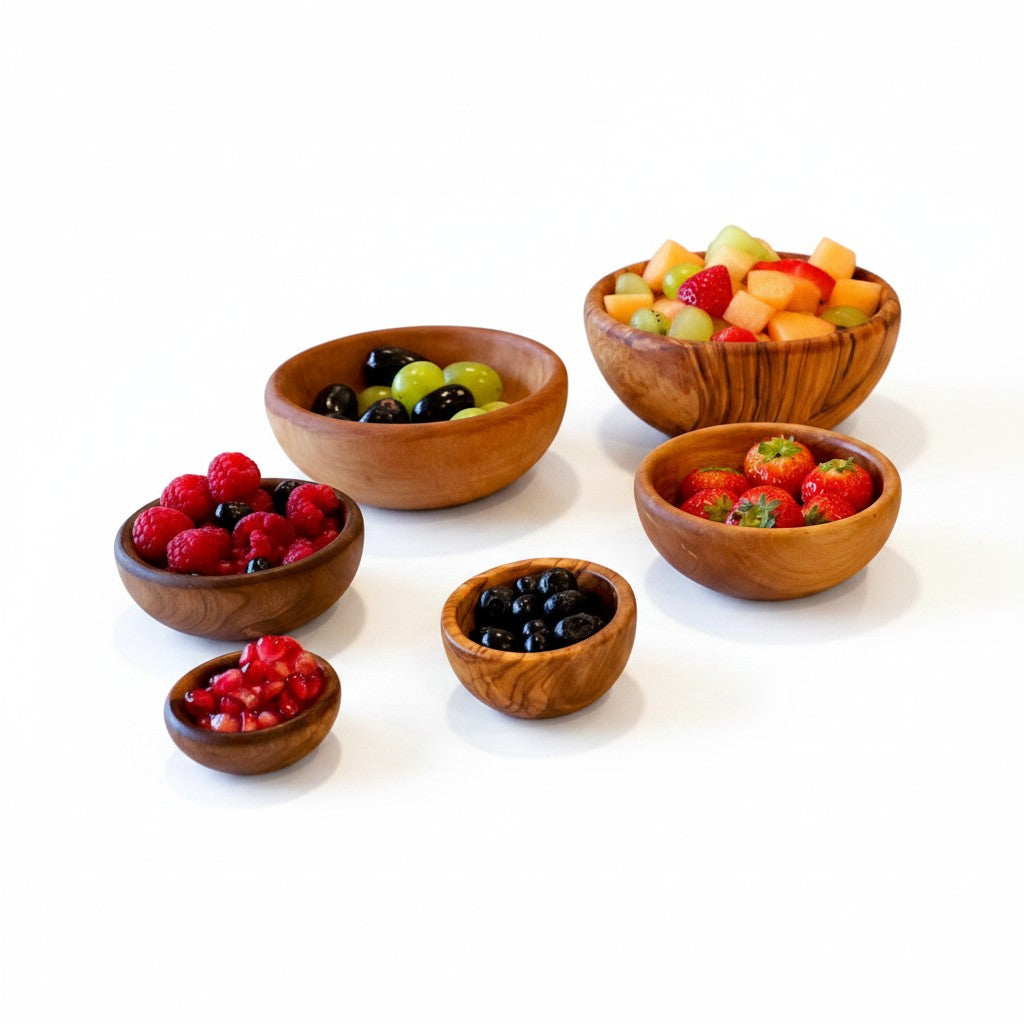 Handmade Olive Wood Bowl Set of 6 | Graduated Nesting Fruit Snack & Serving Bowls | Beautiful Natural Grain | Sizes 8–18 cm
