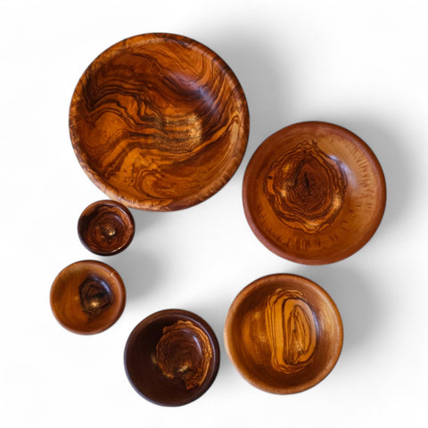 Handmade Olive Wood Bowl Set of 6 | Graduated Nesting Fruit Snack & Serving Bowls | Beautiful Natural Grain | Sizes 8–18 cm