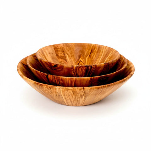 Handmade Olive Wood Large Salad Bowl | Deep Hand-Turned Wooden Fruit & Serving Bowl | Stunning Natural Grain | 35–45 cm
