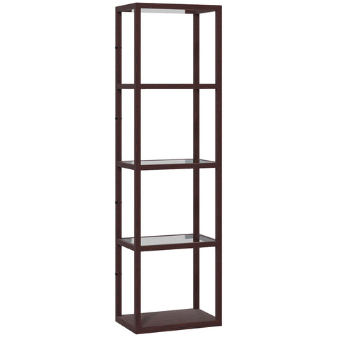 HOMCOM LED Floor Lamp with Glass Shelves, 4 Layers Dimmable Tall Standing Lamp, Modern Column Shelf Floor Light for Living Room, Bedroom, Office, Dark Brown