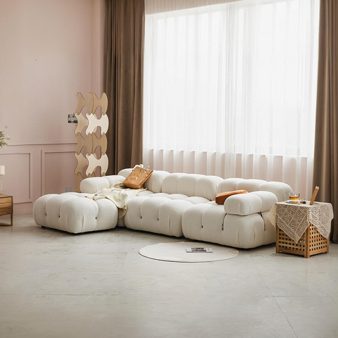 B&B Camaleonda Style Two Seater, Three Seater, Three Seater Corner Sofa, White, Boucle