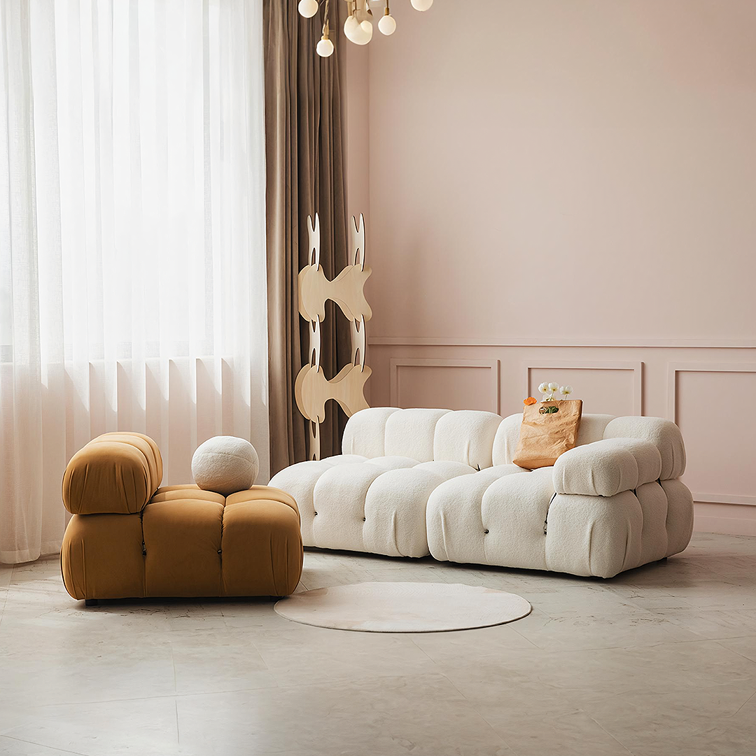 B&B Camaleonda Style Two Seater, Three Seater, Three Seater Corner Sofa, White, Boucle