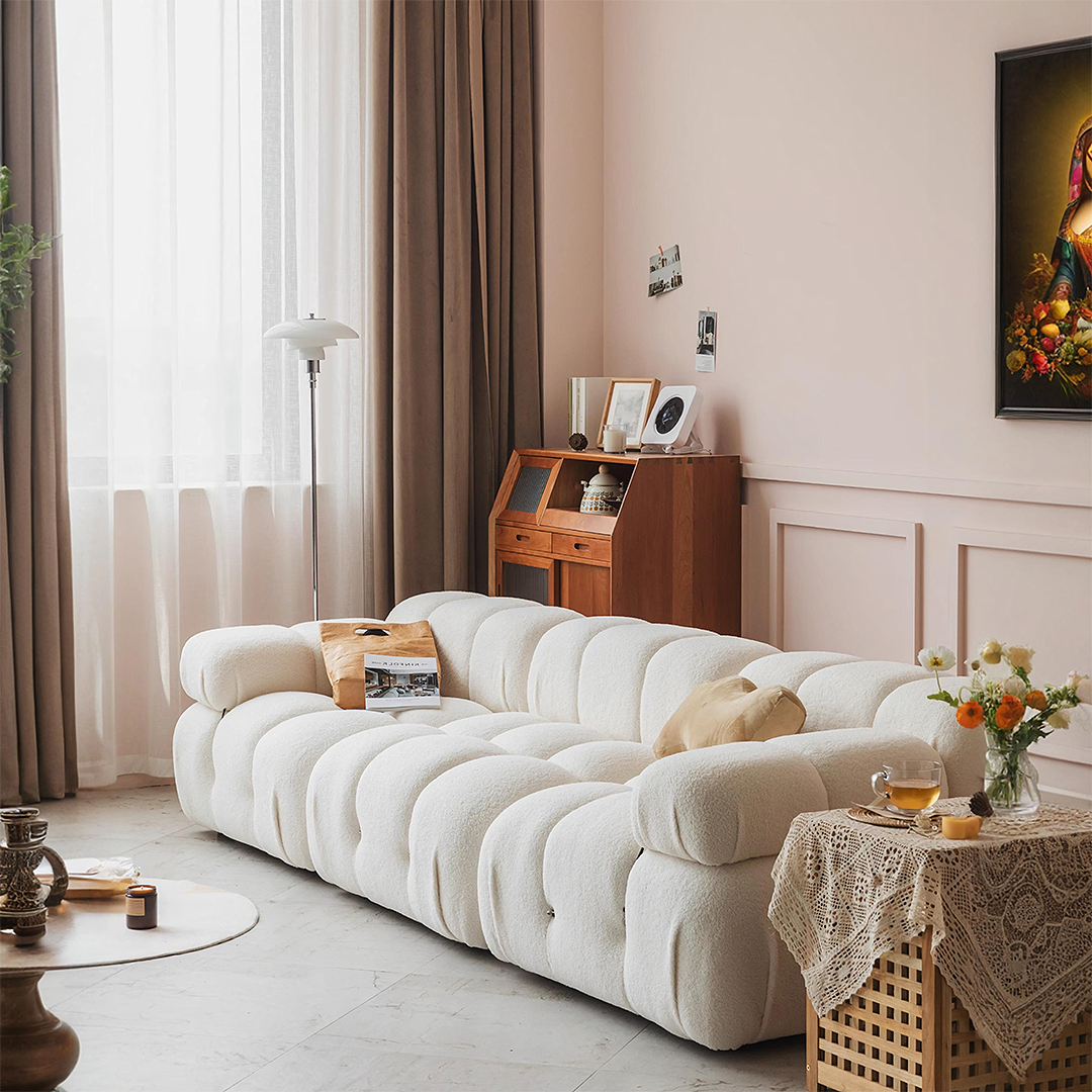 B&B Camaleonda Style Two Seater, Three Seater, Three Seater Corner Sofa, White, Boucle