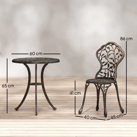 Outsunny 3 Pcs Aluminium Bistro Set Garden Furniture Dining Table Chairs Outdoor Seat Patio Seater Brown