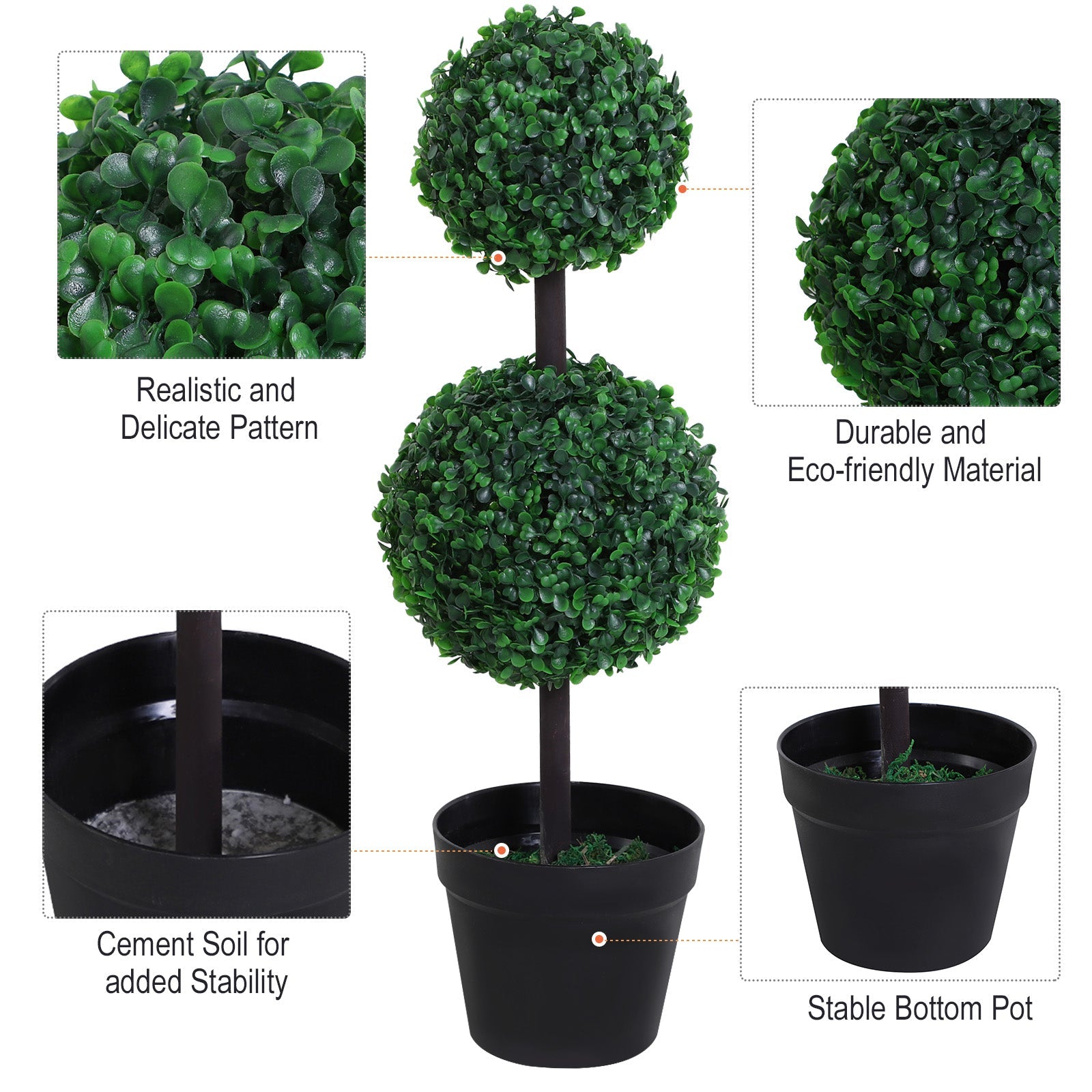 Outsunny Set of 2 Artificial Boxwood Ball Topiary Trees Potted Decorative Plant Outdoor and Indoor Décor (67cm)