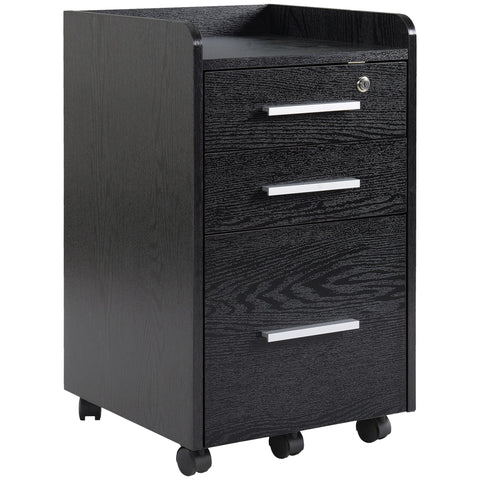 HOMCOM Three-Drawer Lockable Filing Cabinet - Black